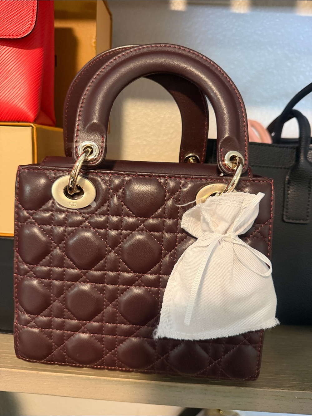 Quilted Leather Top-Handle Bag in Deep Burgundy